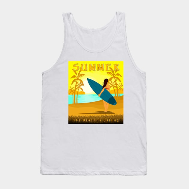 THE BEACH IS CALLING, SUMMER Tank Top by canzyartstudio